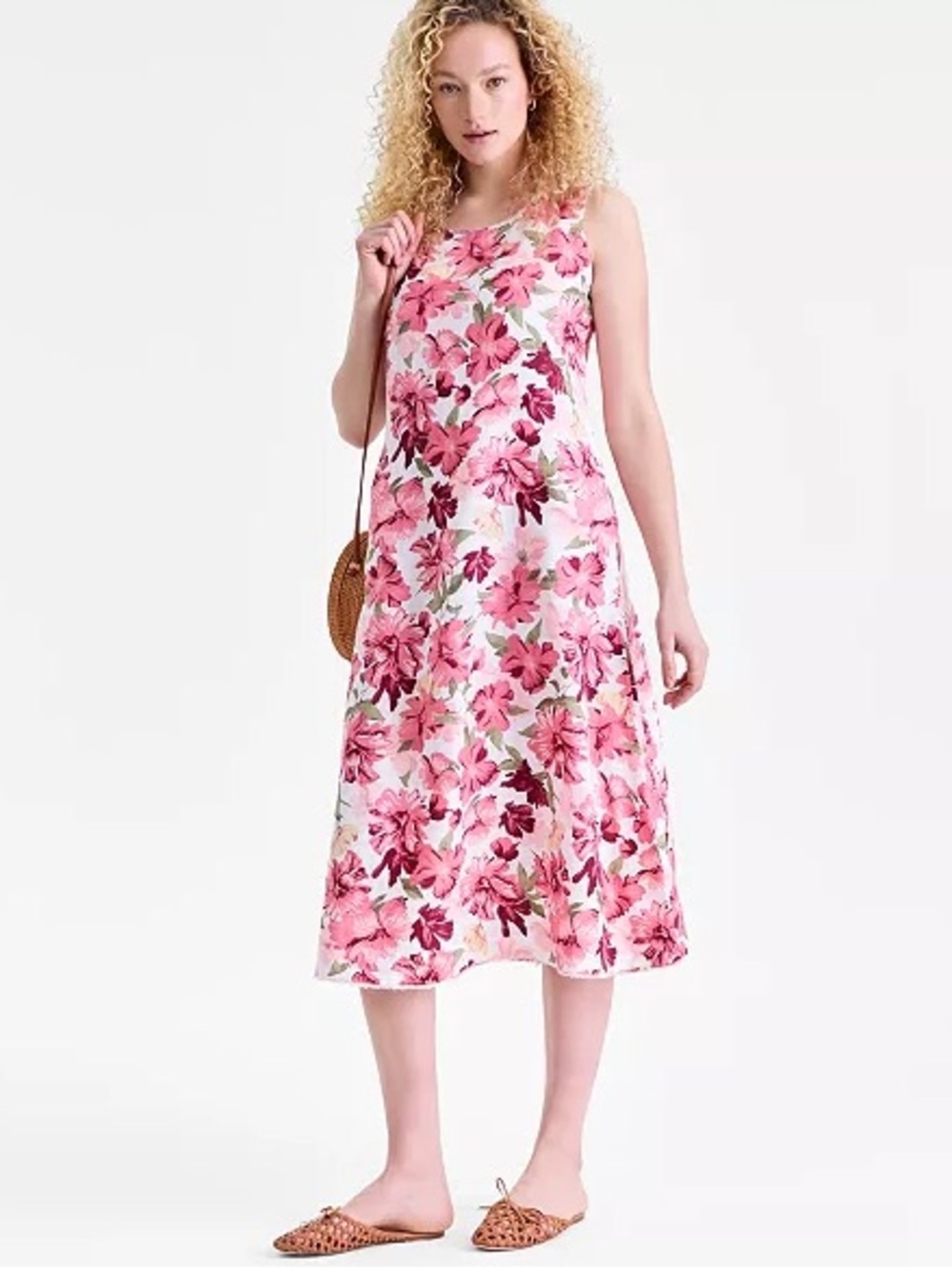 Charter Club 100% Linen Floral-Print Tank Midi Dress Size Petite Large